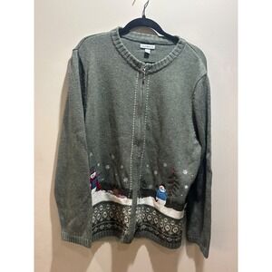 NWT Croft & Barrow 2X Plus Size‎ Holiday Cardigan Sweater Green Snowman Zip